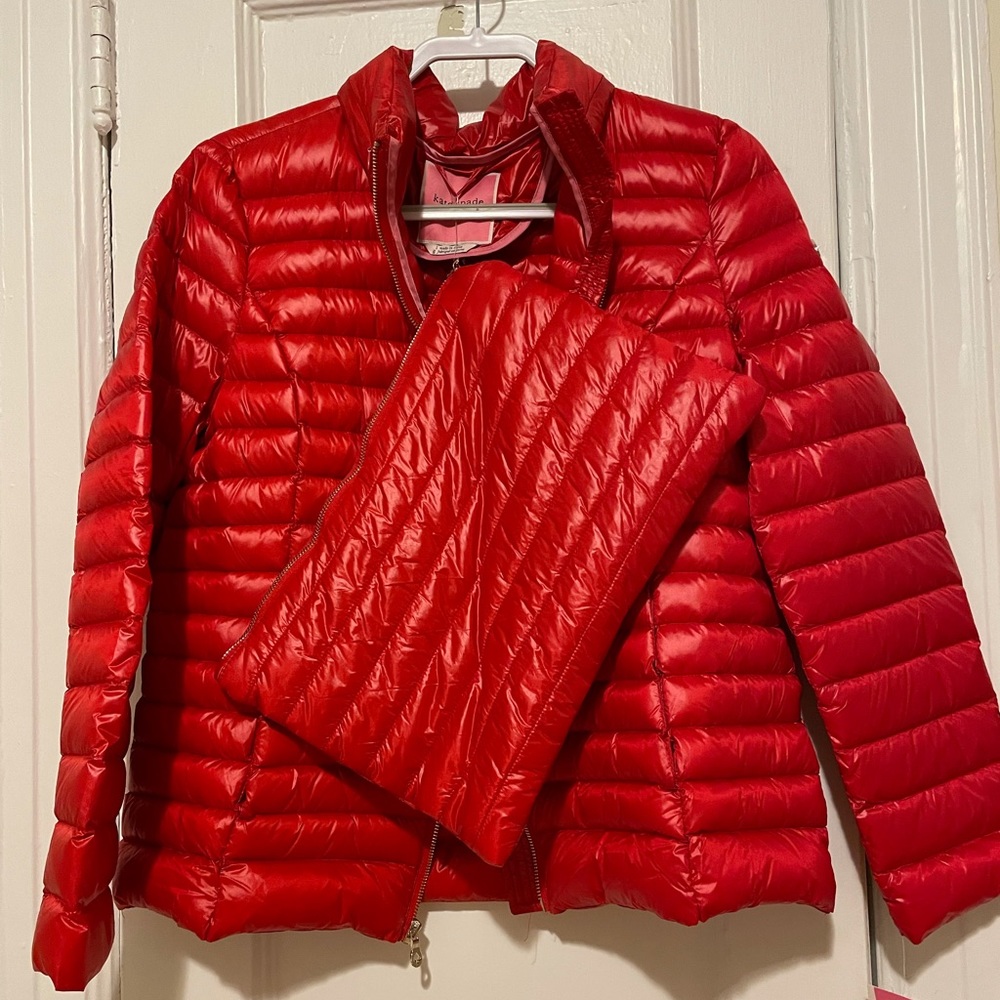 Red Kate Spade Packable Puffer Jacket With Bag